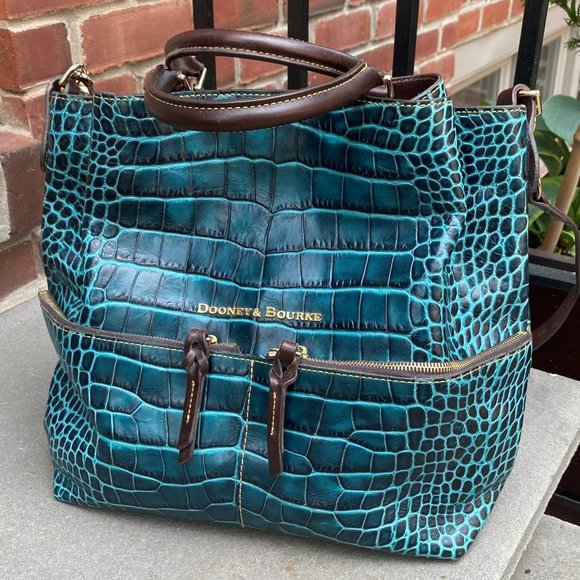 Dooney & Burke Shoppers Shoulder Bag, Unique Turquoise Alligator Leather - Picture 1 of 5